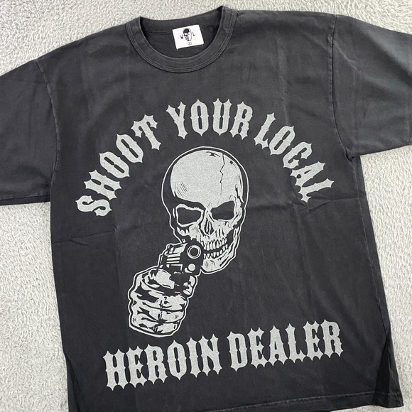 Warren Lotas T-Shirt size Large Shoot Your Local‎ Heroin Dealer Skull Western - Picture 1 of 10